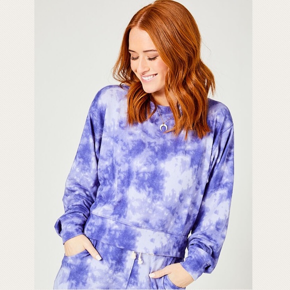 Altar'd State Tops - Cozy Up Lounge Cropped Top Indigo Tie Dye NEW